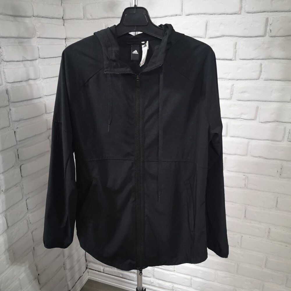 Adidas Ladies Size Medium Black Lightweight Full Zip Hooded Jacket